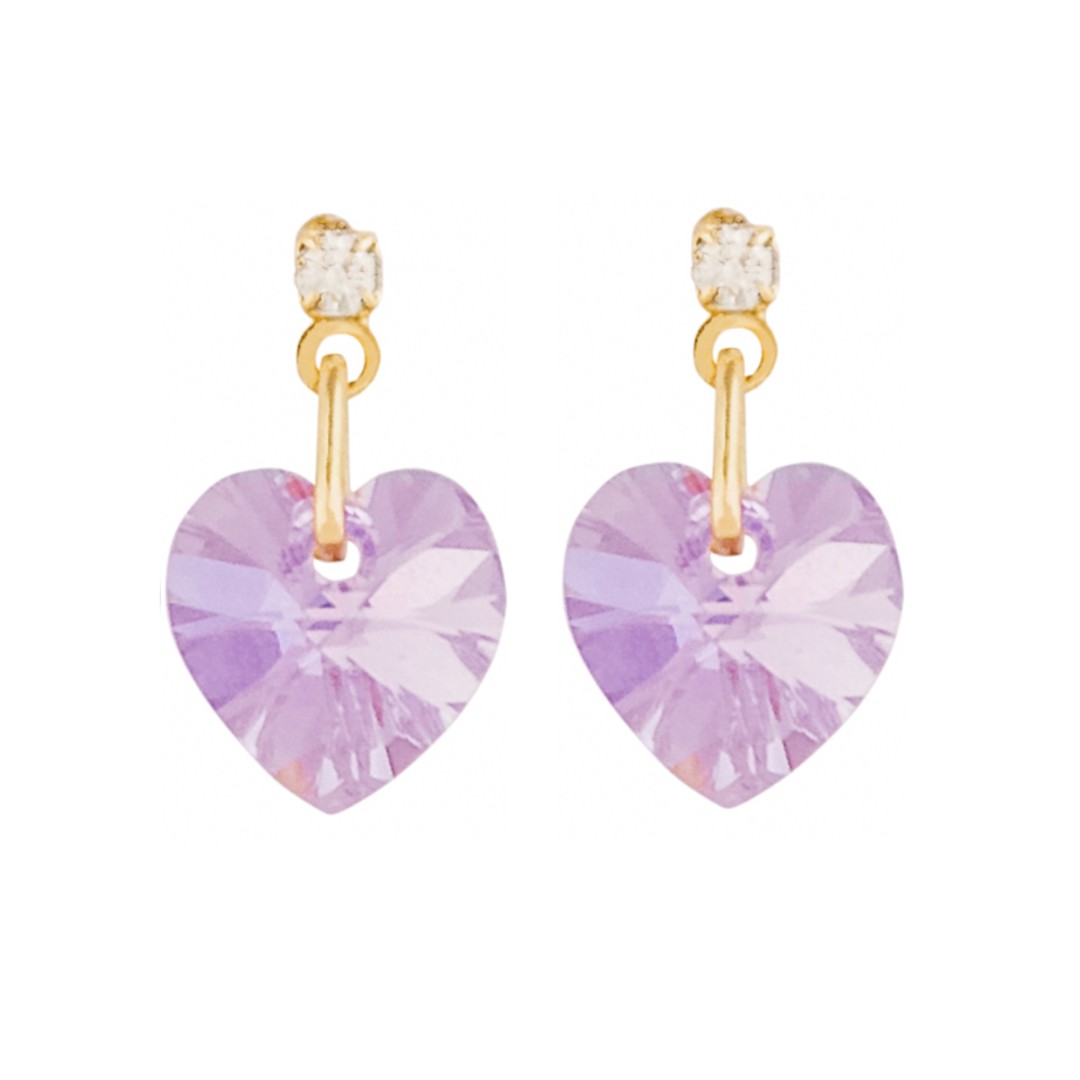Brinco Coração 10mm Swarovski Violet Dourado - Sunshine Cristais