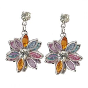 Brinco Flor de Lótus Colorida Prateado 15mm - Sunshine Cristais