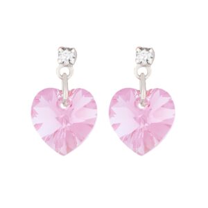 Brinco Coração 10mm Swarovski Rosa Claro Prateado- Sunshine Cristais