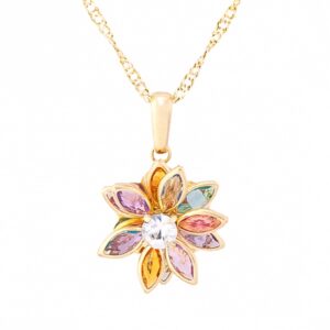 Colar Flor de Lótus Colorida Dourado 15mm - Sunshine Cristais
