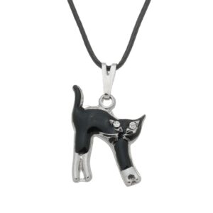 Colar Gato com Strass e Resina Prateado 13mm - Cordão Fino - Sunshine Cristais