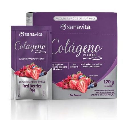 Colágeno pele cabelo e unhas - sachês - red beries - SANAVITA
