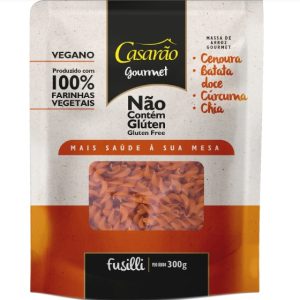 Macarrão zero glúten gourmet - fusilli - cenoura, batata doce, cúrcuma e chia - casarão